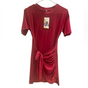 NWT! Halara Red Dress with Drape Tie Front - Size Small